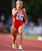 5 July 2022; Molly Scott of Ireland on her way to finishing second in the Centra Women's 100m during the BAM Cork City Sports at Munster Technological University Athletics Stadium in Bishopstown, Cork. Photo by Sam Barnes/Sportsfile