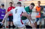 5 July 2022; Diarmuid Mangan of Ireland in action against Ethan Staddon of England during the Six Nations U20 summer series match between Ireland and England at Payanini Centre in Verona, Italy. Photo by Roberto Bregani/Sportsfile