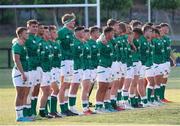 5 July 2022; Ireland players during the National Anthem before the Six Nations U20 summer series match between Ireland and England at Payanini Centre in Verona, Italy. Photo by Roberto Bregani/Sportsfile