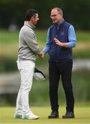 5 July 2022; Rory McIlroy of Northern Ireland and Former Republic of Ireland manager Martin O'Neill after their round on day two of the JP McManus Pro-Am at Adare Manor Golf Club in Adare, Limerick. Photo by Ramsey Cardy/Sportsfile