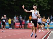 5 July 2022; Darragh McElhinney of Ireland celebrates on his way to winning the John Buckley Sports men's 3000m during the BAM Cork City Sports at Munster Technological University Athletics Stadium in Bishopstown, Cork. Photo by Sam Barnes/Sportsfile