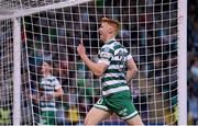 5 July 2022; Rory Gaffney of Shamrock Rovers celebrates after scoring his side's third goal during the UEFA Champions League 2022/23 First Qualifying Round First Leg match between Shamrock Rovers and Hibernians at Tallaght Stadium in Dublin. Photo by Stephen McCarthy/Sportsfile