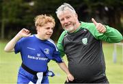 6 July 2022; Charlie Crean, aged 15, and his father Mick Crean in attendance during the 2022 Bank of Ireland Leinster Rugby Inclusion Camp at St Mary's College RFC in Dublin. Photo by Sam Barnes/Sportsfile