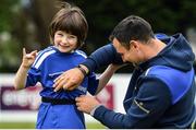 6 July 2022; Ed Fagan, aged 7, with coach Glenn Predy during the 2022 Bank of Ireland Leinster Rugby Inclusion Camp at St Mary's College RFC in Dublin. Photo by Sam Barnes/Sportsfile