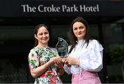 6 July 2022; Erone Fitzpatrick of Laois is presented with The Croke Park/LGFA Player of the Month award for June by Ina Lazar, Sales Manager, The Croke Park, at The Croke Park in Jones Road, Dublin. Erone has been in scintillating recent form for the O’Moore County, who will play Clare in next Sunday’s TG4 All-Ireland Intermediate Championship semi-final. Erone’s Championship haul to date stands at 4-9, and she registered a combined tally of 2-5 in her two Championship outings in June, against Tyrone and latterly Wicklow. Photo by David Fitzgerald/Sportsfile