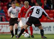 14 May 2004; Glen Fitzpatrick, Shelbourne, in action against Eamon Doherty and Paddy McLaughlin, Derry City. eircom league, Premier Division, Shelbourne v Derry City, Tolka Park, Dublin. Picture credit; David Maher / SPORTSFILE