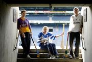 19 May 2004; Kate Kelly, left, Wexford, Laois captain Mary Moore, centre, and Kildare captain Ciara Tallon at the launch of the Camogie National League Finals Division 1 and 2 which will take place this Saturday in Nowlan Park, Kilkenny. Laois and Kildare will contest the Division 2 final while Tipperary and Wexford will contest the Division 1 final. Croke Park, Dublin. Picture credit; David Maher / SPORTSFILE