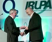 19 May 2004; Former Irish rugby International Keith Wood receives the Hall of Fame award from Michael English at the O2 Irish Rugby Union Players Association Awards at the Burlington Hotel, Dublin. Picture credit; Brendan Moran / SPORTSFILE