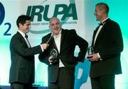 19 May 2004; BBC TV presenter and MC Craig Doyle in conversation with Hall of Fame award winners Keith Wood and Paddy Johns, right, at the O2 Irish Rugby Union Players Association Awards at the Burlington Hotel, Dublin. Picture credit; Brendan Moran / SPORTSFILE