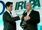 19 May 2004; Former Irish rugby International Keith Wood in conversation with MC Craig Doyle at the O2 Irish Rugby Union Players Association Awards at the Burlington Hotel, Dublin. Picture credit; Brendan Moran / SPORTSFILE