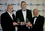 19 May 2004; Former Irish rugby Internationals Keith Wood and Paddy Johns receive the Hall of Fame awards from Michael English, right, at the O2 Irish Rugby Union Players Association Awards at the Burlington Hotel, Dublin. Picture credit; Brendan Moran / SPORTSFILE