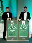 19 May 2004; Gordon D'Arcy and Peter McKenna, right, with Gordon's match shirts from the Triple Crown winning game against Scotland and last year's victory over Australia during the auction at the O2 Irish Rugby Union Players Association Awards at the Burlington Hotel, Dublin. Picture credit; Brendan Moran / SPORTSFILE