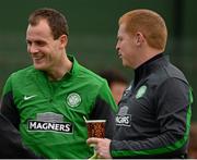 9 August 2013; Glasgow Celtic's Anthony Stokes with manager Neil Lennon during squad training ahead of the Dublin Decider against Liverpool on Saturday. Glasgow Celtic Squad Training, Gannon Park, Malahide, Dublin. Picture credit: David Maher / SPORTSFILE