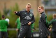 9 August 2013; Glasgow Celtic manager Neil Lennon with assistant manager Johan Mjallby, left, during squad training ahead of the Dublin Decider against Liverpool on Saturday. Glasgow Celtic Squad Training, Gannon Park, Malahide, Dublin. Picture credit: David Maher / SPORTSFILE