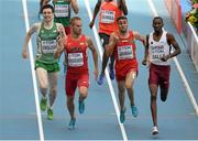 10 August 2013; Ireland's Mark English, left, during his heat of the men's 800m event, where he finished in 4th place in a time of 1:47.08. Also pictured is heat winner Nick Symmonds, USA, second place Musaeb Abdulrahman Balla, Qatar, and third place Samir Jamma, Morocco. IAAF World Athletics Championships - Day 1. Luzhniki Stadium, Moscow, Russia. Picture credit: Stephen McCarthy / SPORTSFILE
