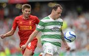 10 August 2013; Anthony Stokes, Glasgow Celtic XI, in action against Steven Gerrard, Liverpool XI. Dublin Decider, Liverpool XI v Glasgow Celtic XI, Aviva Stadium, Lansdowne Road, Dublin. Picture credit: Oliver McVeigh / SPORTSFILE
