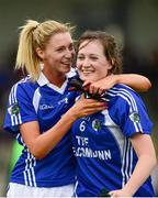 10 August 2013; Aisling Quigley, left, and Alison Taylor, Laois, celebrate after the game. TG4 All-Ireland Ladies Football Senior Championship, Round 2, Qualifier, Laois v Meath, St. Brendan’s Park, Birr, Co. Offaly. Photo by Sportsfile
