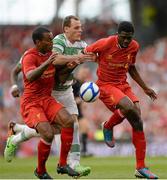 10 August 2013; Anthony Stokes, Glasgow Celtic XI, in action against Andre Wisdom, left, and Kolo Toure, Liverpool XI. Dublin Decider, Liverpool XI v Glasgow Celtic XI, Aviva Stadium, Lansdowne Road, Dublin. Picture credit: Matt Browne / SPORTSFILE