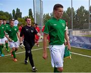 10 August 2013; Ireland and Russia players make their way onto the pitch before the game. 2013 CPISRA Intercontinental Cup, 3rd/4th place Play-Off, Ireland v Russia, Stadium ZEM Jaume Tubau, Sant Cugat del Valles, Barcelona, Spain. Picture credit: Juan Manuel Baliellas / SPORTSFILE