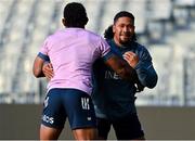 7 July 2022; Folau Fakatava, right, and Sevu Reece during New Zealand rugby squad training at Forsyth Barr Stadium in Dunedin, New Zealand. Photo by Brendan Moran/Sportsfile