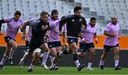 7 July 2022; Leicester Fainga’anuku, right, during New Zealand rugby squad training at Forsyth Barr Stadium in Dunedin, New Zealand. Photo by Brendan Moran/Sportsfile