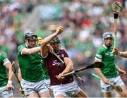 3 July 2022; Fintan Burke of Galway in action against Declan Hannon of Limerick during the GAA Hurling All-Ireland Senior Championship Semi-Final match between Limerick and Galway at Croke Park in Dublin. Photo by Piaras Ó Mídheach/Sportsfile