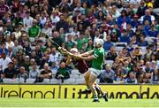3 July 2022; Aaron Gillane of Limerick in action against Daithí Burke of Galway during the GAA Hurling All-Ireland Senior Championship Semi-Final match between Limerick and Galway at Croke Park in Dublin. Photo by Sam Barnes/Sportsfile