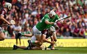 3 July 2022; Daithí Burke of Galway in action against Aaron Gillane of Limerick during the GAA Hurling All-Ireland Senior Championship Semi-Final match between Limerick and Galway at Croke Park in Dublin. Photo by Sam Barnes/Sportsfile