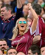 3 July 2022; A galway supporter celebrates a score during the GAA Hurling All-Ireland Senior Championship Semi-Final match between Limerick and Galway at Croke Park in Dublin. Photo by Sam Barnes/Sportsfile