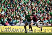3 July 2022; Kyle Hayes of Limerick in action against Pádraic Mannion of Galway during the GAA Hurling All-Ireland Senior Championship Semi-Final match between Limerick and Galway at Croke Park in Dublin. Photo by Sam Barnes/Sportsfile