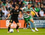 5 July 2022; Jurgen Degabriele of Hibernians in action against Aaron Greene of Shamrock Rovers during the UEFA Champions League 2022/23 First Qualifying Round First Leg match between Shamrock Rovers and Hibernians at Tallaght Stadium in Dublin. Photo by Stephen McCarthy/Sportsfile