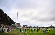 5 July 2022; Players and officials walk onto the pitch before the UEFA Champions League 2022/23 First Qualifying Round First Leg match between Shamrock Rovers and Hibernians at Tallaght Stadium in Dublin. Photo by Stephen McCarthy/Sportsfile