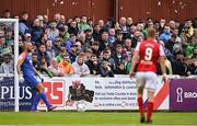 27 June 2022; Shamrock Rovers supporters during the SSE Airtricity League Premier Division match between St Patrick's Athletic and Shamrock Rovers at Richmond Park in Dublin. Photo by Piaras Ó Mídheach/Sportsfile