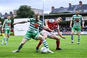 27 June 2022; Sean Hoare of Shamrock Rovers in action against Eoin Doyle of St Patrick's Athletic during the SSE Airtricity League Premier Division match between St Patrick's Athletic and Shamrock Rovers at Richmond Park in Dublin. Photo by Piaras Ó Mídheach/Sportsfile