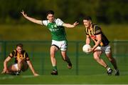 8 July 2022; Paul Murphy of Kilkenny in action against Shay Rafter of London during the GAA Football All-Ireland Junior Championship Semi-Final match between Kilkenny and London at the GAA National Games Development Centre in Abbotstown, Dublin. Photo by Stephen McCarthy/Sportsfile