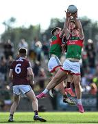 8 July 2022; Mayo players Luke Feeney, right, and Jack Keane in action against Shay McGlinchey of Galway during the Electric Ireland GAA Football All-Ireland Minor Championship Final match between Galway and Mayo at Dr Hyde Park in Roscommon. Photo by Piaras Ó Mídheach/Sportsfile