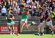 8 July 2022; Diarmuid Duffy of Mayo in action against Jack Lonergan and Cillian Trayers, right, of Galway during the Electric Ireland GAA Football All-Ireland Minor Championship Final match between Galway and Mayo at Dr Hyde Park in Roscommon. Photo by Piaras Ó Mídheach/Sportsfile