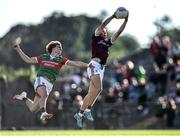 8 July 2022; Jack Lonergan of Galway in action against Diarmuid Duffy of Mayo during the Electric Ireland GAA Football All-Ireland Minor Championship Final match between Galway and Mayo at Dr Hyde Park in Roscommon. Photo by Piaras Ó Mídheach/Sportsfile