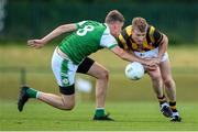 8 July 2022; Mick Malone of Kilkenny in action against Seán O'Halloran of London during the GAA Football All-Ireland Junior Championship Semi-Final match between Kilkenny and London at the GAA National Games Development Centre in Abbotstown, Dublin. Photo by Stephen McCarthy/Sportsfile