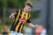 8 July 2022; Rory Monks of Kilkenny celebrates his side's opening goal during the GAA Football All-Ireland Junior Championship Semi-Final match between Kilkenny and London at the GAA National Games Development Centre in Abbotstown, Dublin. Photo by Stephen McCarthy/Sportsfile