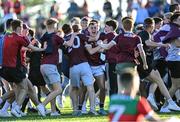 8 July 2022; Stephen Curley of Galway, 12, celebrates with teammates after his side's victory in the Electric Ireland GAA Football All-Ireland Minor Championship Final match between Galway and Mayo at Dr Hyde Park in Roscommon. Photo by Piaras Ó Mídheach/Sportsfile