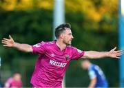 8 July 2022; Conor Barry of Wexford celebrates after scoring his side's third goal during the SSE Airtricity League First Division match between Waterford and Wexford at RSC in Waterford. Photo by Michael P Ryan/Sportsfile