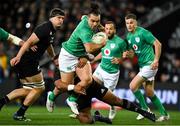 9 July 2022; James Lowe of Ireland is tackled by George Bower of New Zealand during the Steinlager Series match between New Zealand and Ireland at the Forsyth Barr Stadium in Dunedin, New Zealand. Photo by Brendan Moran/Sportsfile