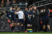 9 July 2022; Referee Jaco Peyper speaks with his assistants over the replacement of a New Zealand player during the Steinlager Series match between New Zealand and Ireland at the Forsyth Barr Stadium in Dunedin, New Zealand. Photo by Brendan Moran/Sportsfile