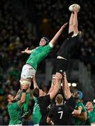 9 July 2022; Brodie Retallick of New Zealand wins possession in the lineout against James Ryan of Ireland during the Steinlager Series match between New Zealand and Ireland at the Forsyth Barr Stadium in Dunedin, New Zealand. Photo by Brendan Moran/Sportsfile