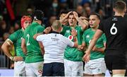 9 July 2022; Ireland captain Jonathan Sexton, centre, reacts to a New Zealand try scored by Beauden Barrett during the Steinlager Series match between New Zealand and Ireland at the Forsyth Barr Stadium in Dunedin, New Zealand. Photo by Brendan Moran/Sportsfile