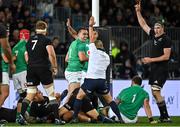 9 July 2022; Brodie Retallick of New Zealand celebrates his side's first try, scored by Beauden Barrett, during the Steinlager Series match between New Zealand and Ireland at the Forsyth Barr Stadium in Dunedin, New Zealand. Photo by Brendan Moran/Sportsfile