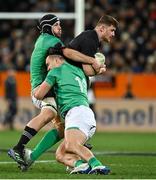 9 July 2022; Dalton Papalii of New Zealand is tackled by Caelan Doris, left, and James Lowe of Ireland during the Steinlager Series match between New Zealand and Ireland at the Forsyth Barr Stadium in Dunedin, New Zealand. Photo by Brendan Moran/Sportsfile