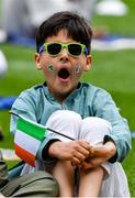 9 July 2022; Muslim worshiper, Kamil Ayub, age eight, joins Shaykh Dr Umar Al-Qadri to offer Eid al-Adha prayers on the pitch in Croke Park during the celebration of Eid Al-Adha at Croke Park in Dublin. Photo by Ray McManus/Sportsfile