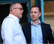8 July 2022; League of Ireland director Mark Scanlon, right, in conversation with Waterford FC owner Richard Forrest before during the SSE Airtricity League First Division match between Waterford and Wexford at RSC in Waterford. Photo by Michael P Ryan/Sportsfile